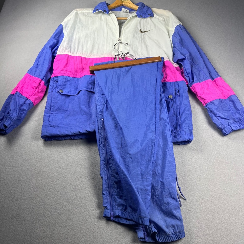 Vintage Nike Track Suit Womens Small Blue Pink White Colorblock Windbreaker 90s